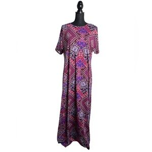 NWOT LulaRoe Dress XL Purple, Pink, Black Maxi Sheath Short Sleeve Round  Neck